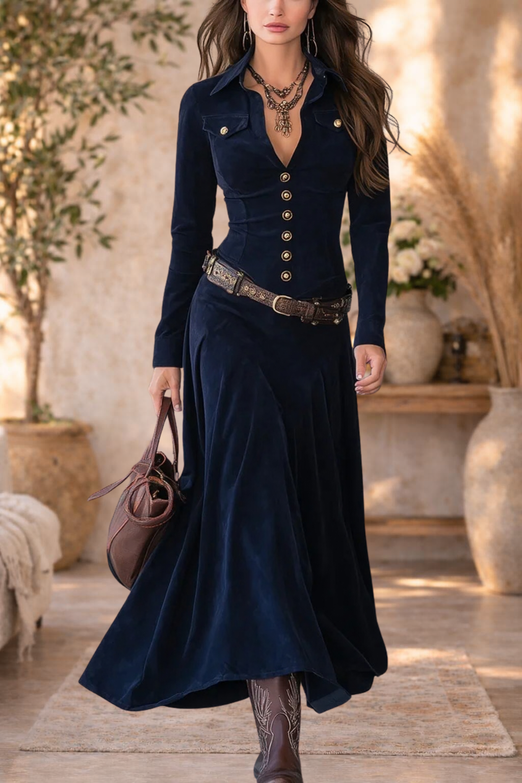 Bella | Button-Front Long Sleeve Maxi Dress
