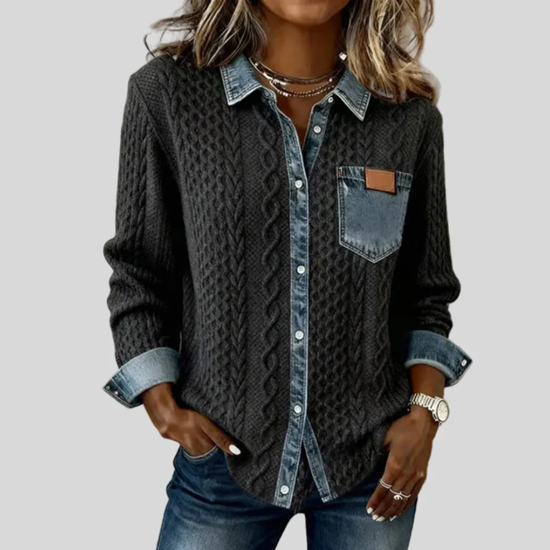 Daphne | Denim Cable-Knit Shirt