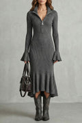 Veloria – Flared cuff elegance – Zip midi dress