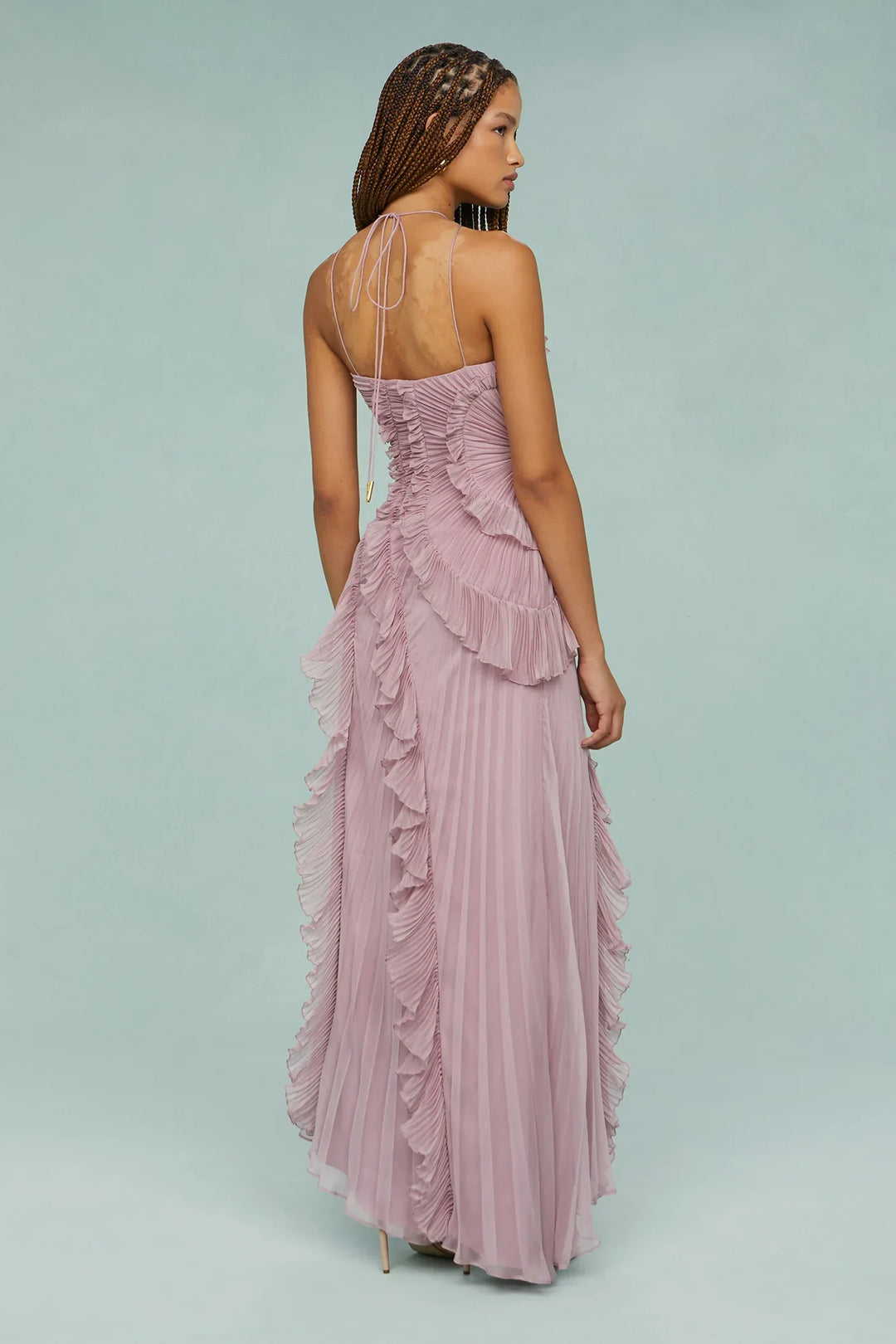 Amanda | Pleated Asymmetrical Halter Maxi Dress