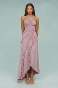 Amanda | Pleated Asymmetrical Halter Maxi Dress