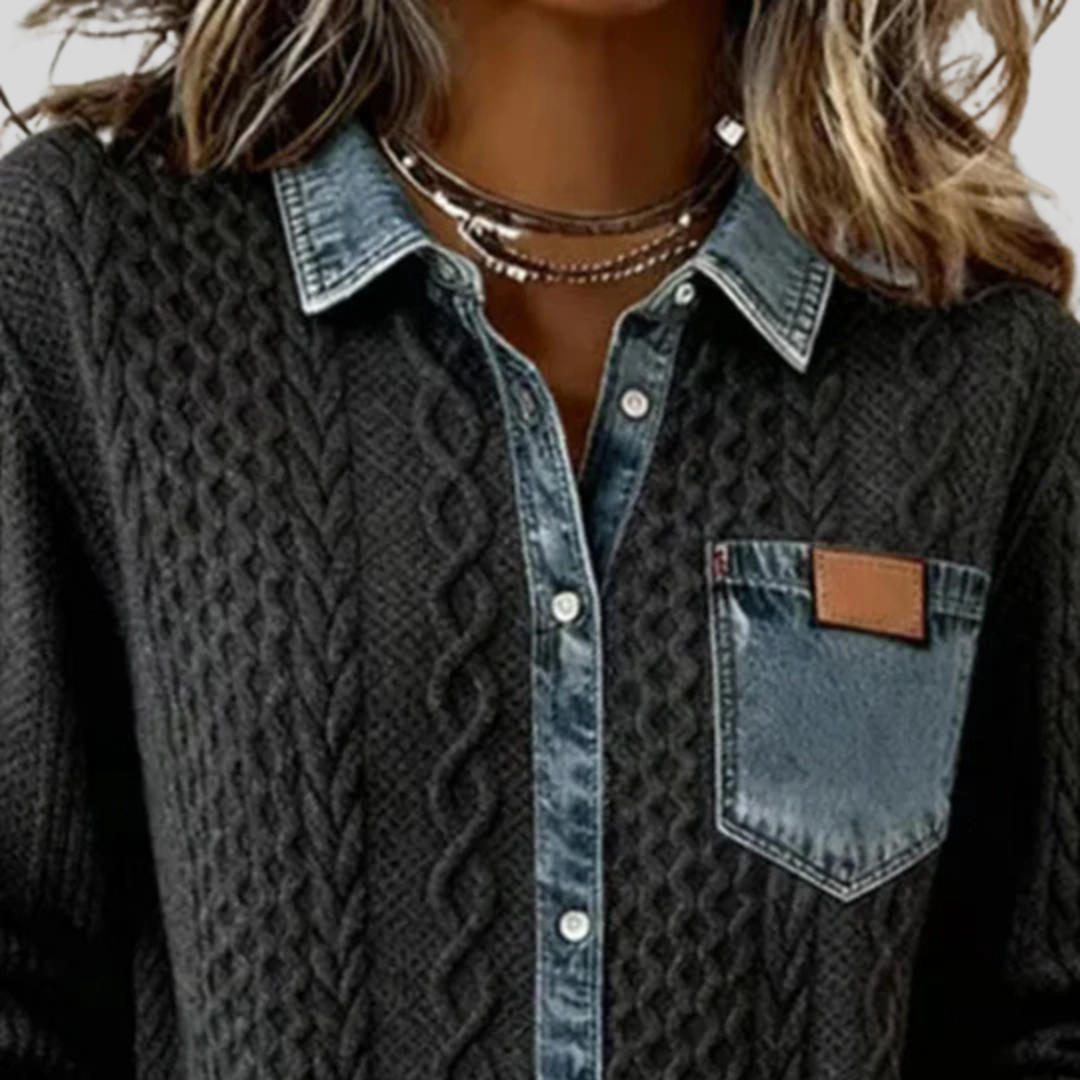 Daphne | Denim Cable-Knit Shirt