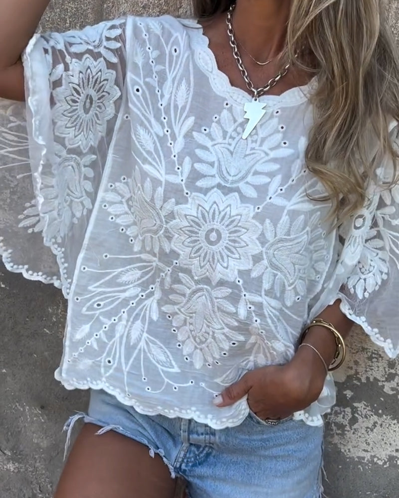 Amanda | Elegant Sheer Floral Lace Blouse