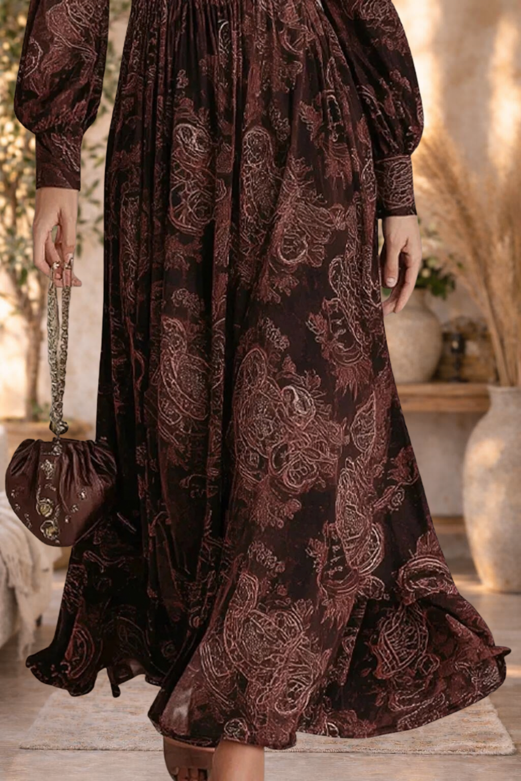 Amy | Floral V-Neck Long Sleeve Maxi Dress