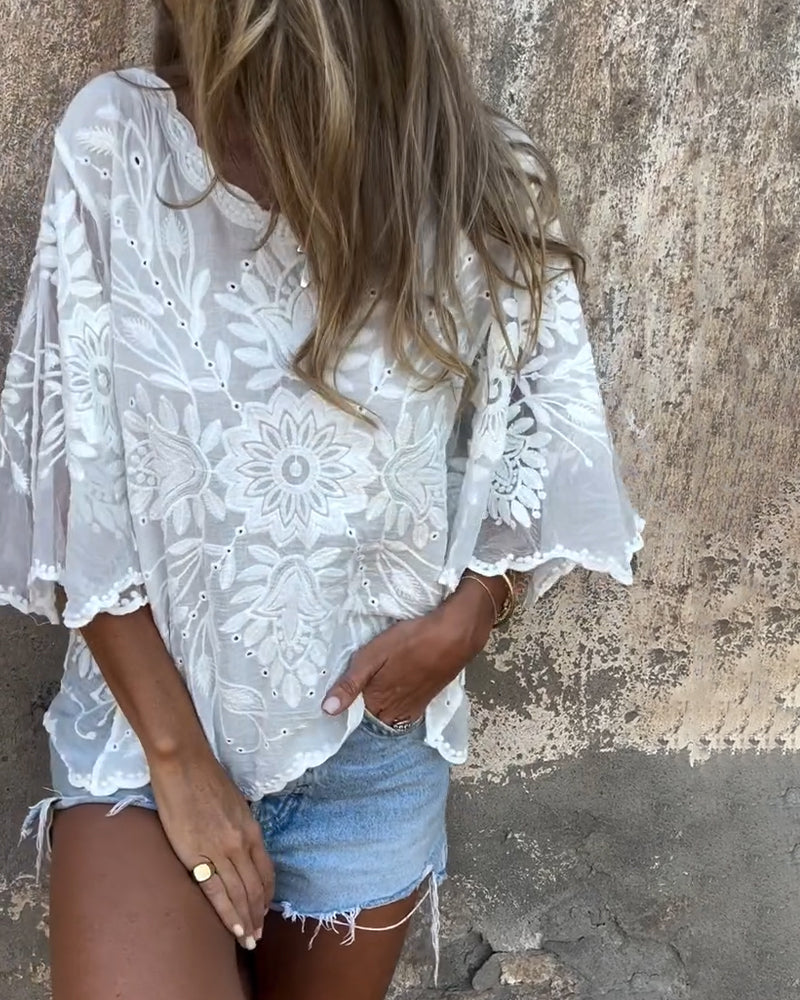 Amanda | Elegant Sheer Floral Lace Blouse