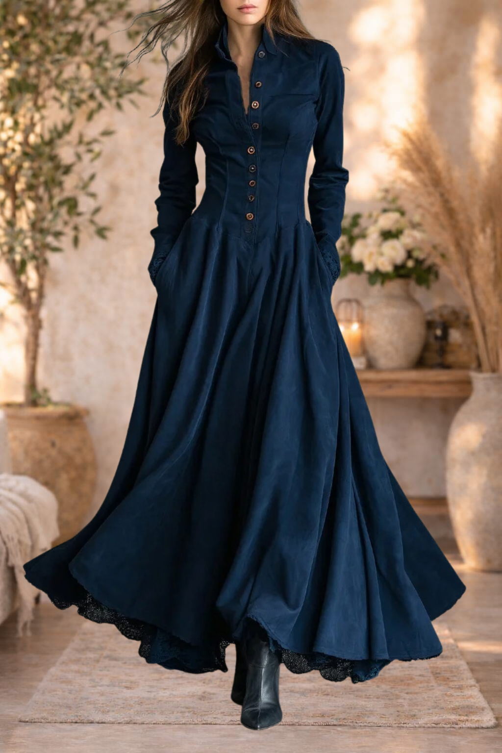 Martha | Button-Front Long Sleeve Maxi Dress