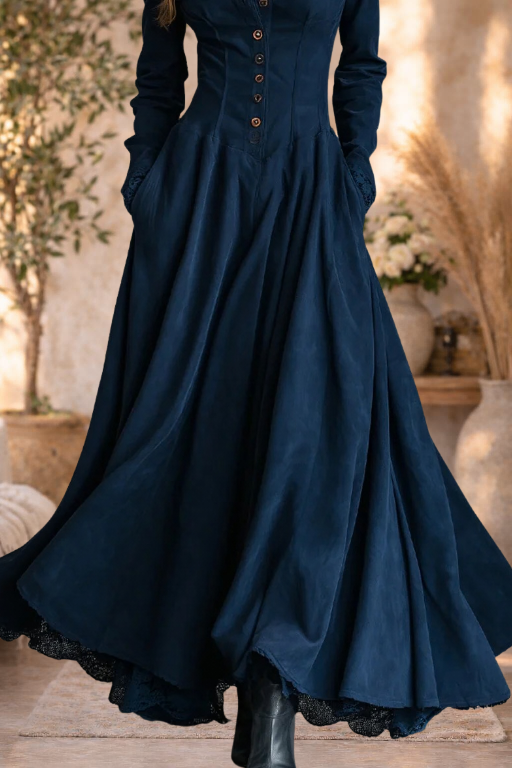 Martha | Button-Front Long Sleeve Maxi Dress