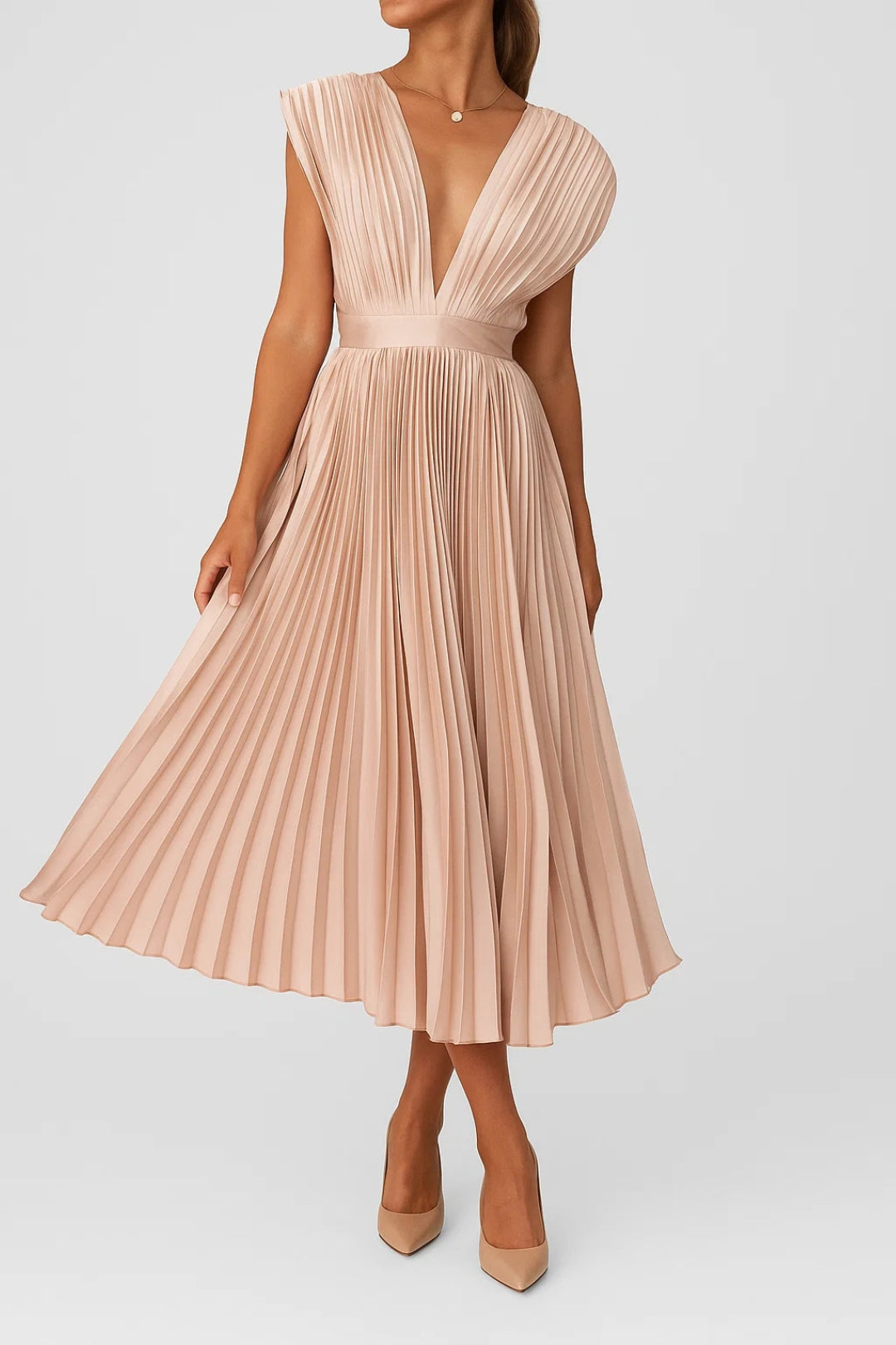 Sandra | Pleated V-Neck Midi Dress