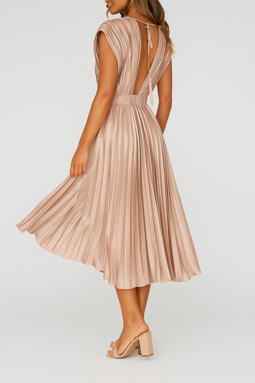 Sandra | Pleated V-Neck Midi Dress