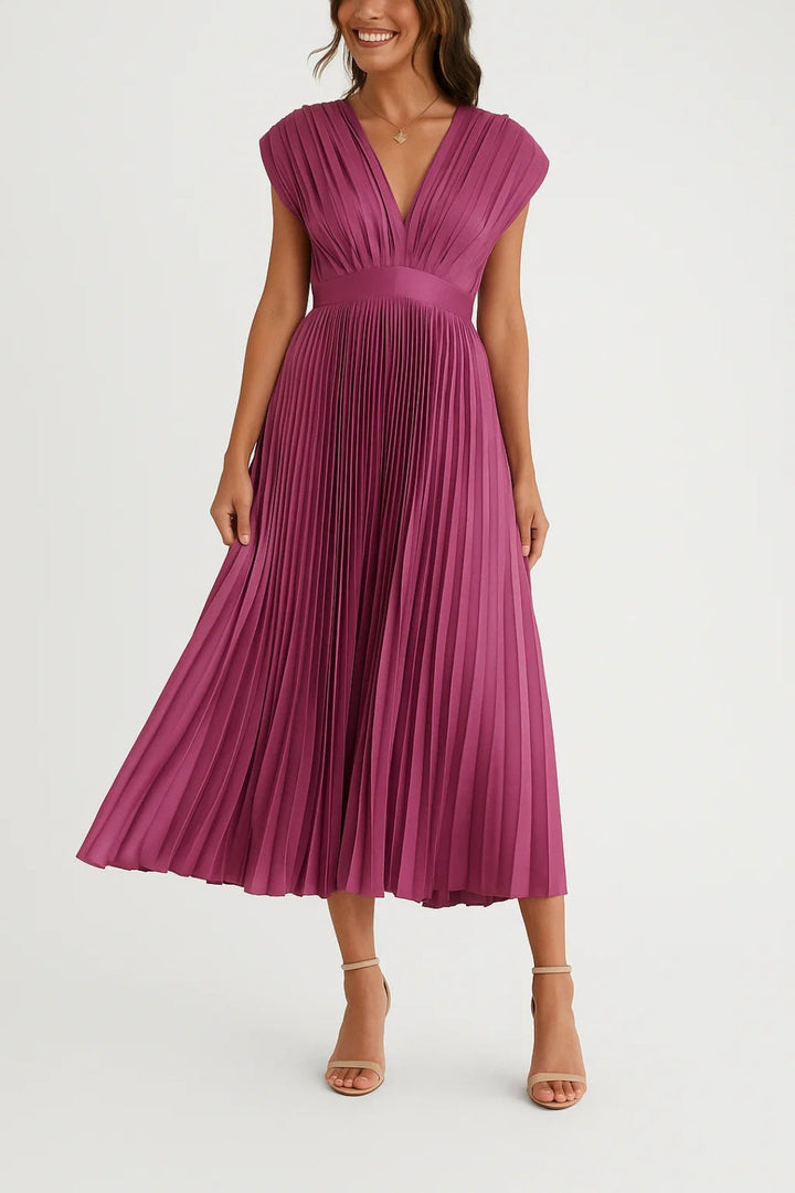Sandra | Pleated V-Neck Midi Dress