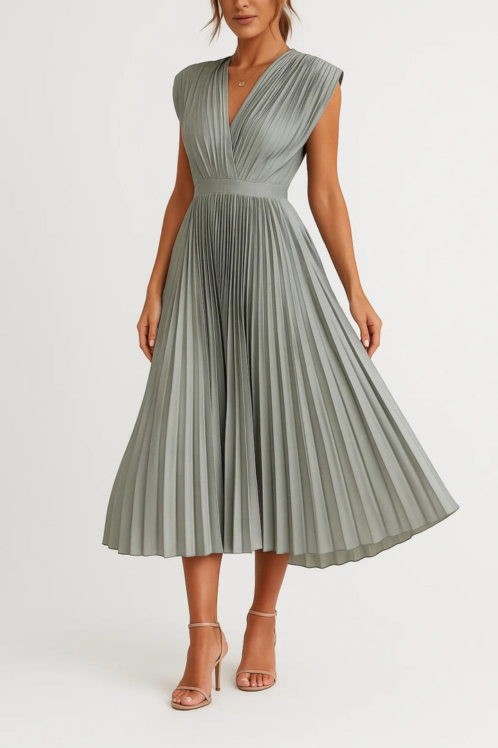 Sandra | Pleated V-Neck Midi Dress