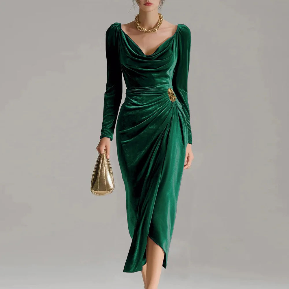 Sylvana | Elegant Velvet Midi Dress (Bestseller)