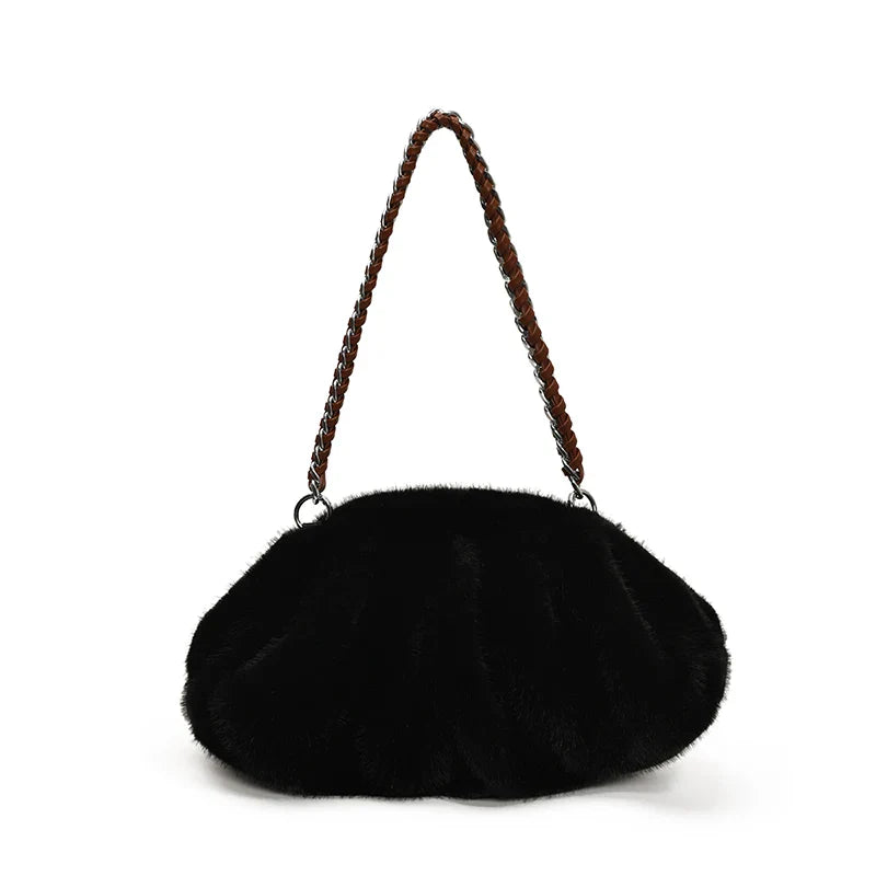 Evelyn | Pleated Faux Fur Shoulder Bag