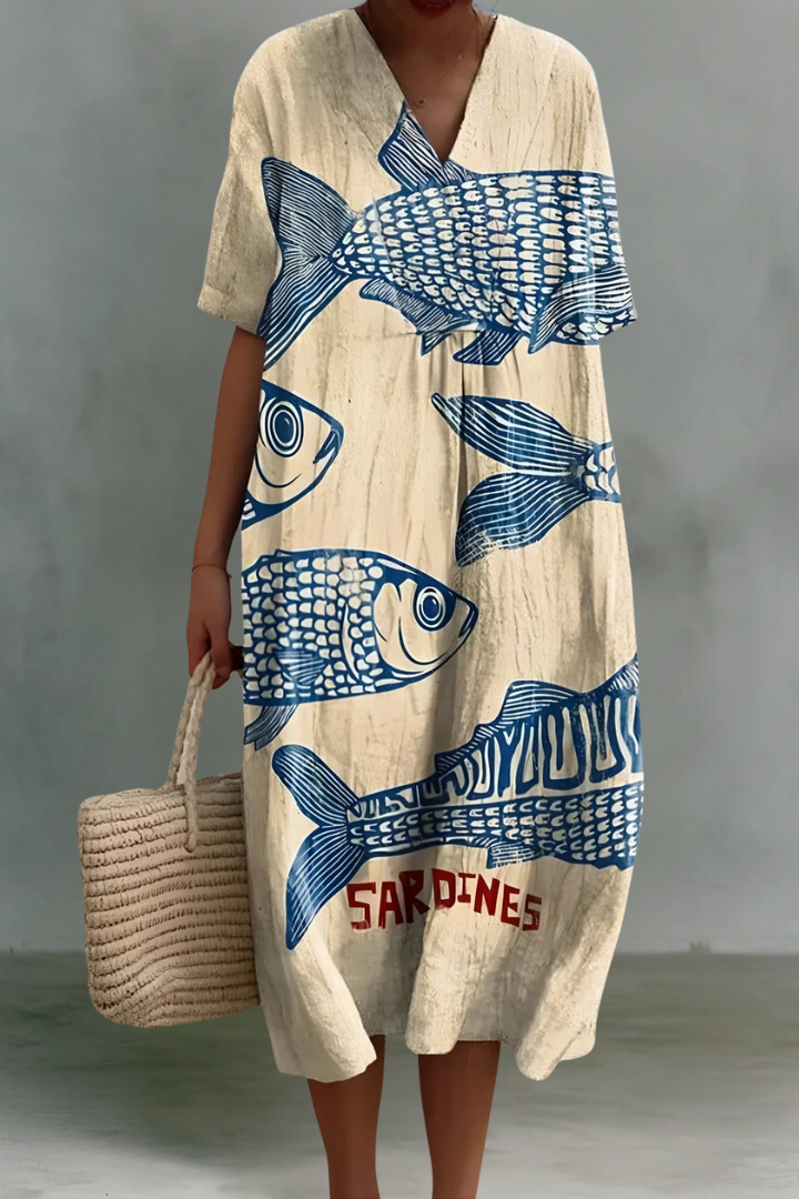 Julia | Linen V-Neck Midi Dress