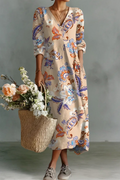 Brittany | Linen V-Neck Long Sleeve Dress