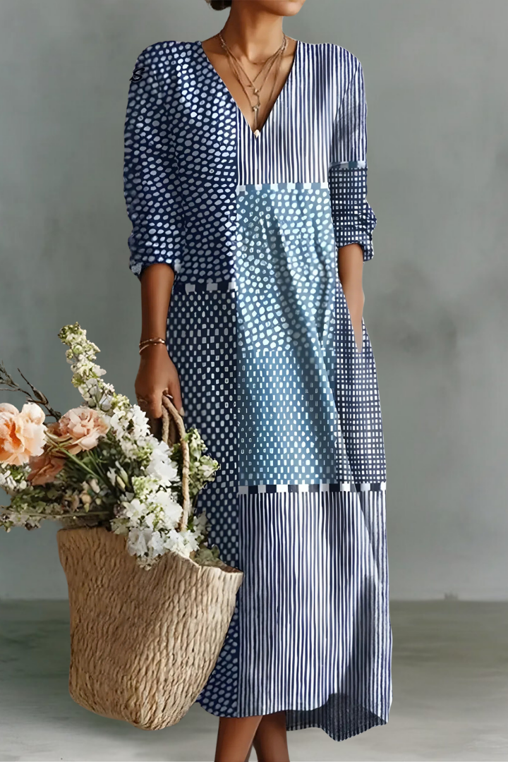 Crissa | Linen V-Neck Long Sleeve Dress