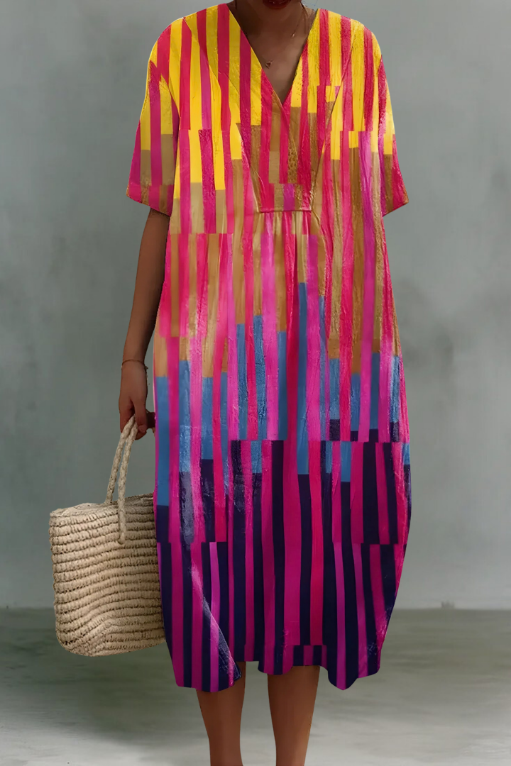 Stella | Linen V-Neck Midi Dress