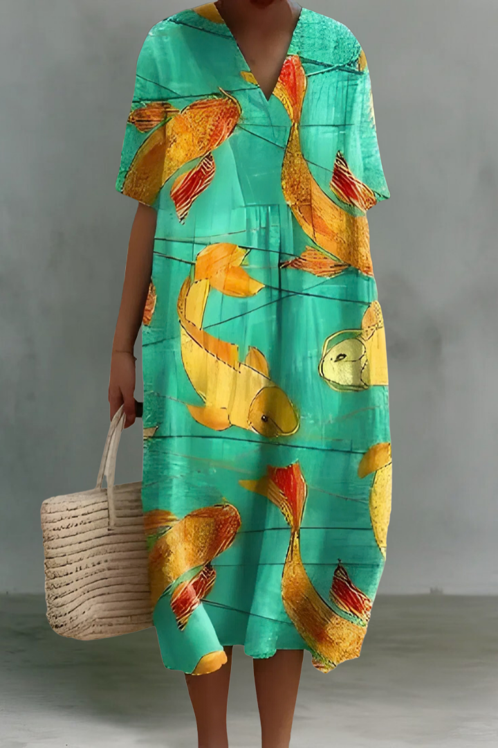 Magda | Linen V-Neck Midi Dress