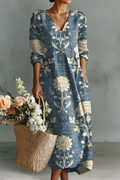 Lauren | Linen V-Neck Long Sleeve Dress