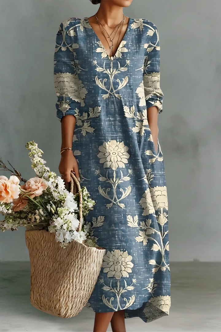 Lauren | Linen V-Neck Long Sleeve Dress