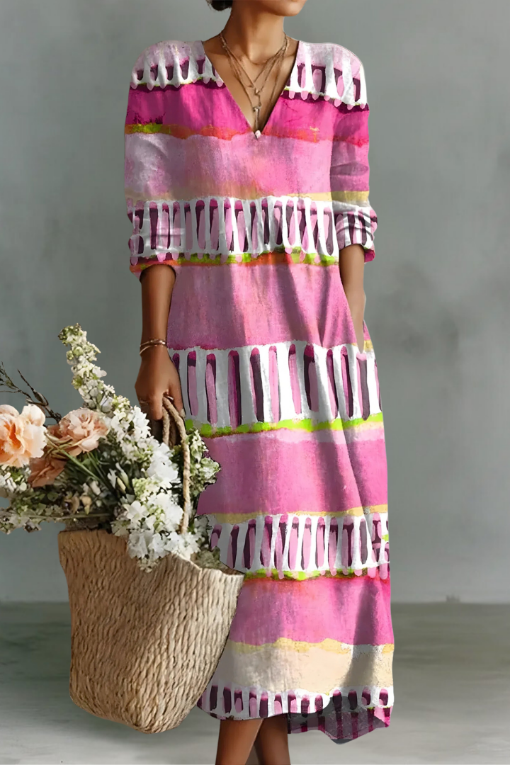 Katrina | Linen V-Neck Long Sleeve Dress