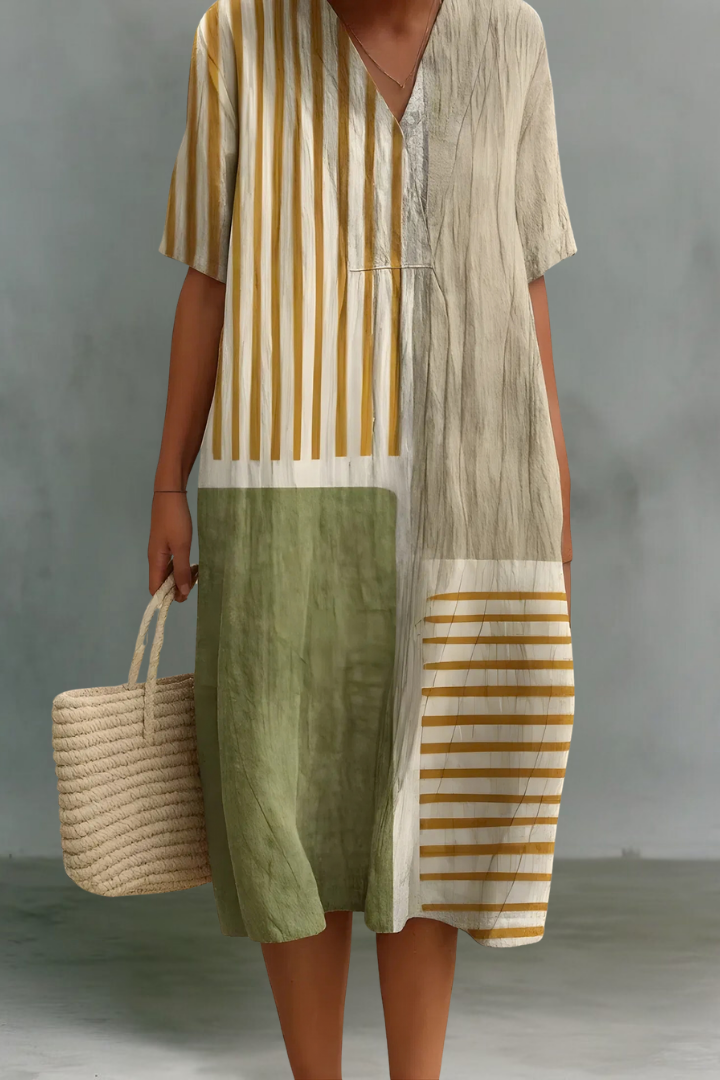 Anika | Linen V-Neck Midi Dress