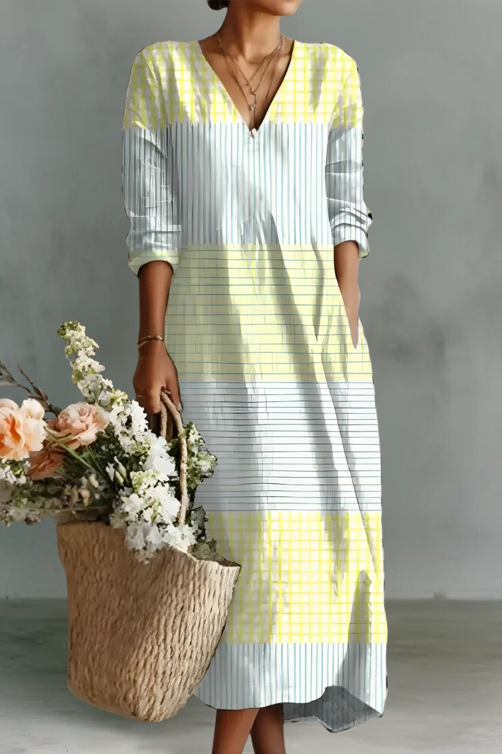 Daisy | Linen V-Neck Long Sleeve Dress