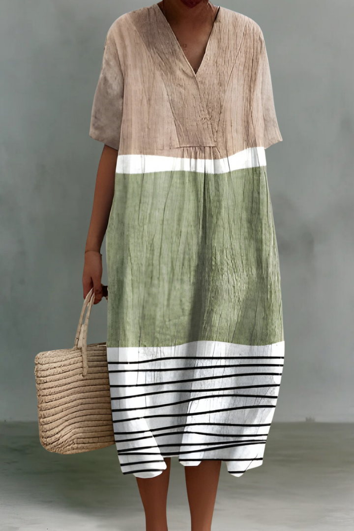 Caroline | Linen V-Neck Midi Dress