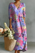 Kylie | Linen V-Neck Long Sleeve Dress