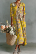 Gemma | Linen V-Neck Long Sleeve Dress