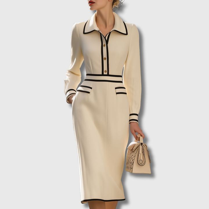 Magidan | Trim Midi Dress With Button Detail