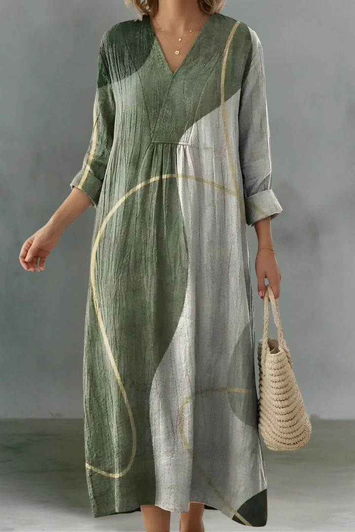 Mina | Linen  V-Neck Long Sleeve Dress