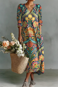 Megan | Linen V-Neck Long Sleeve Dress