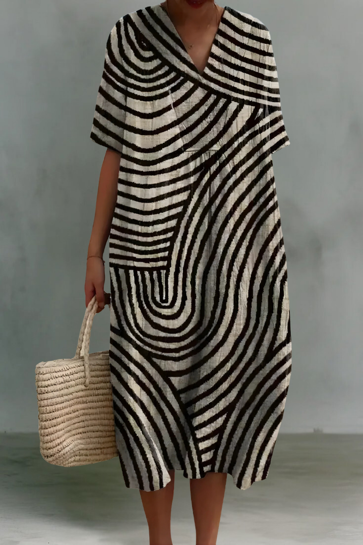 Aria | Linen V-Neck Midi Dress