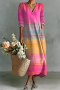 Ava | Linen V-Neck Long Sleeve Dress