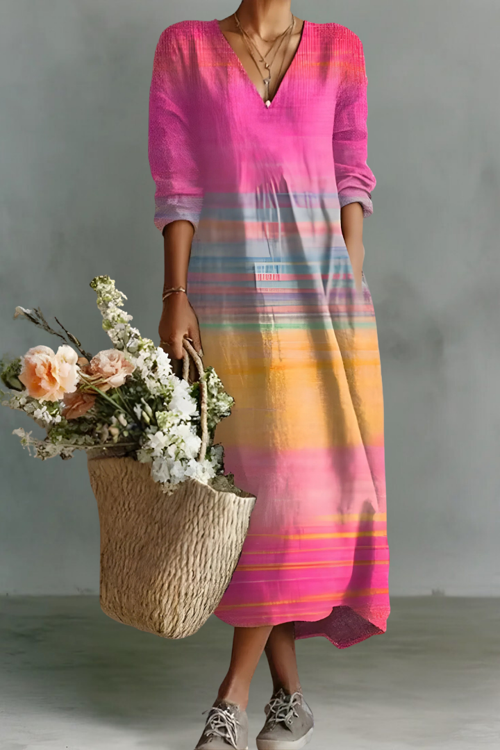Ava | Linen V-Neck Long Sleeve Dress