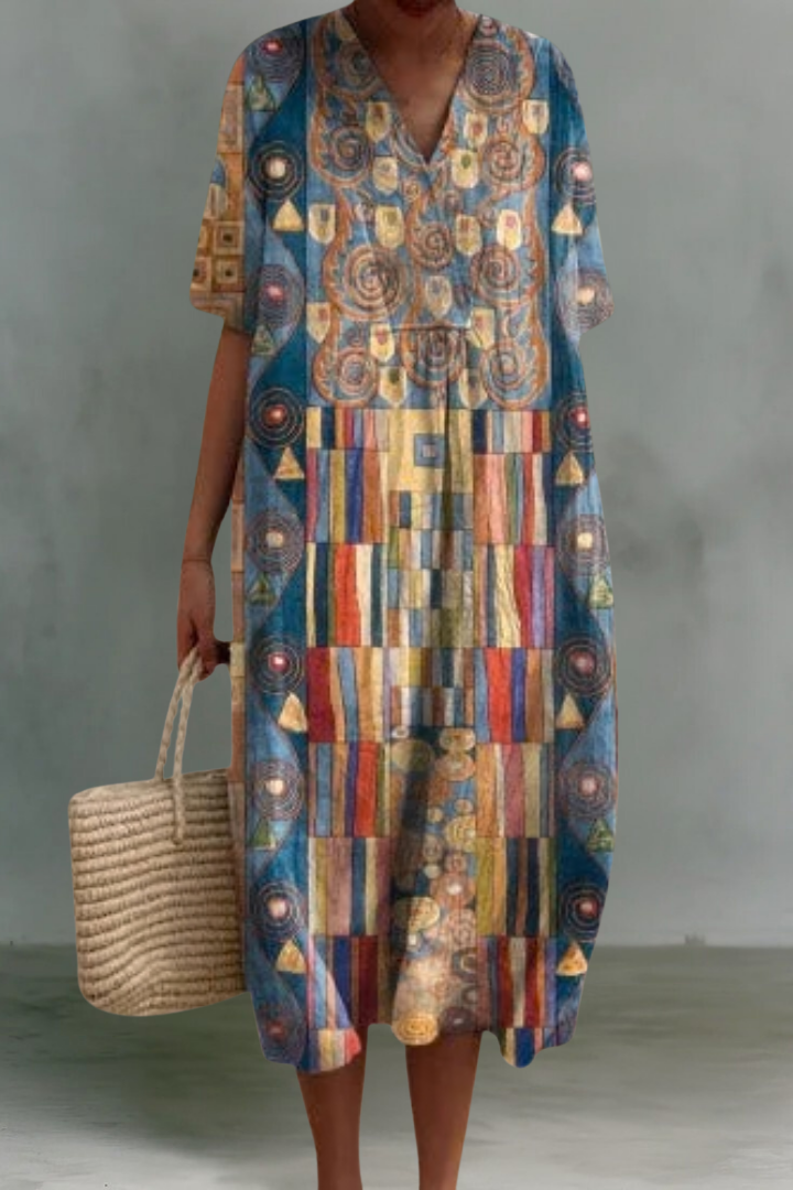 Anita | Linen V-Neck Midi Dress