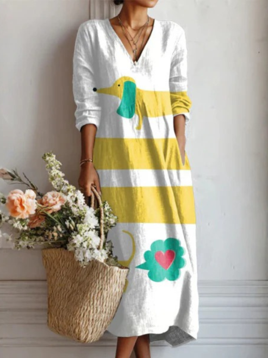 Layla | Linen V-Neck Long Sleeve Dress
