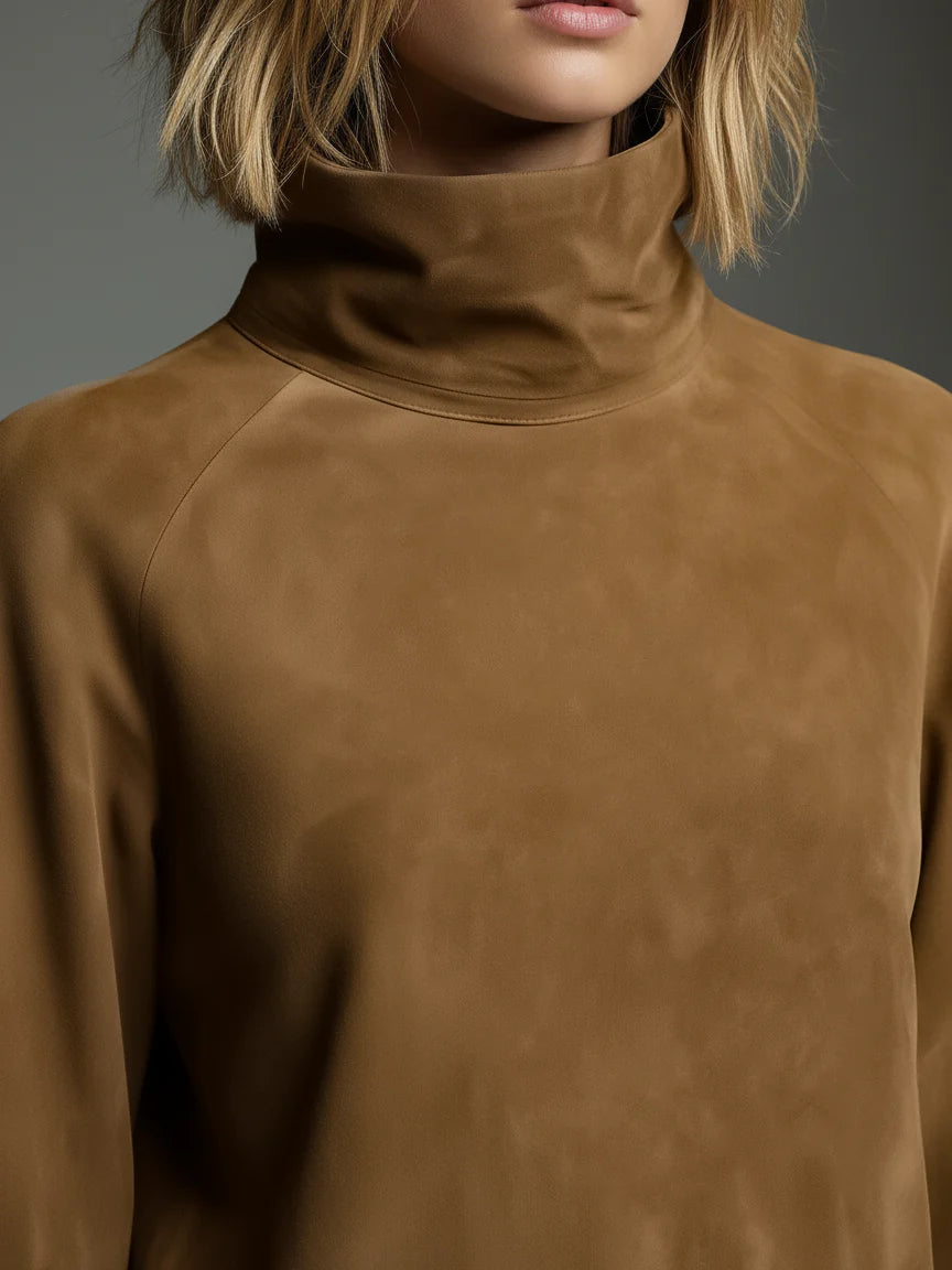 Phoebe | Relaxed Suede-Style Mini Dress with High Neck