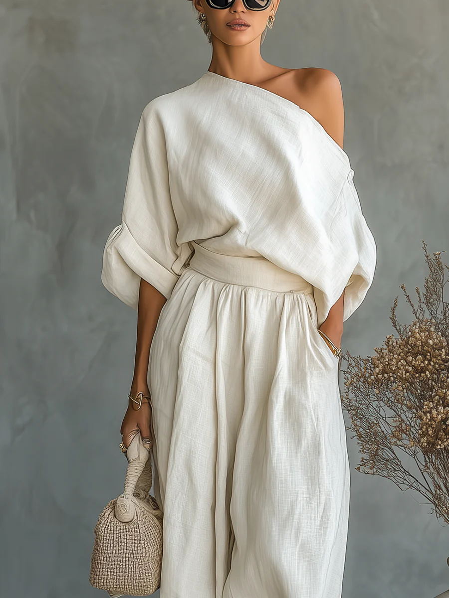 Sandra | Off-Shoulder Loose Casual Top And Tapered Pants Set