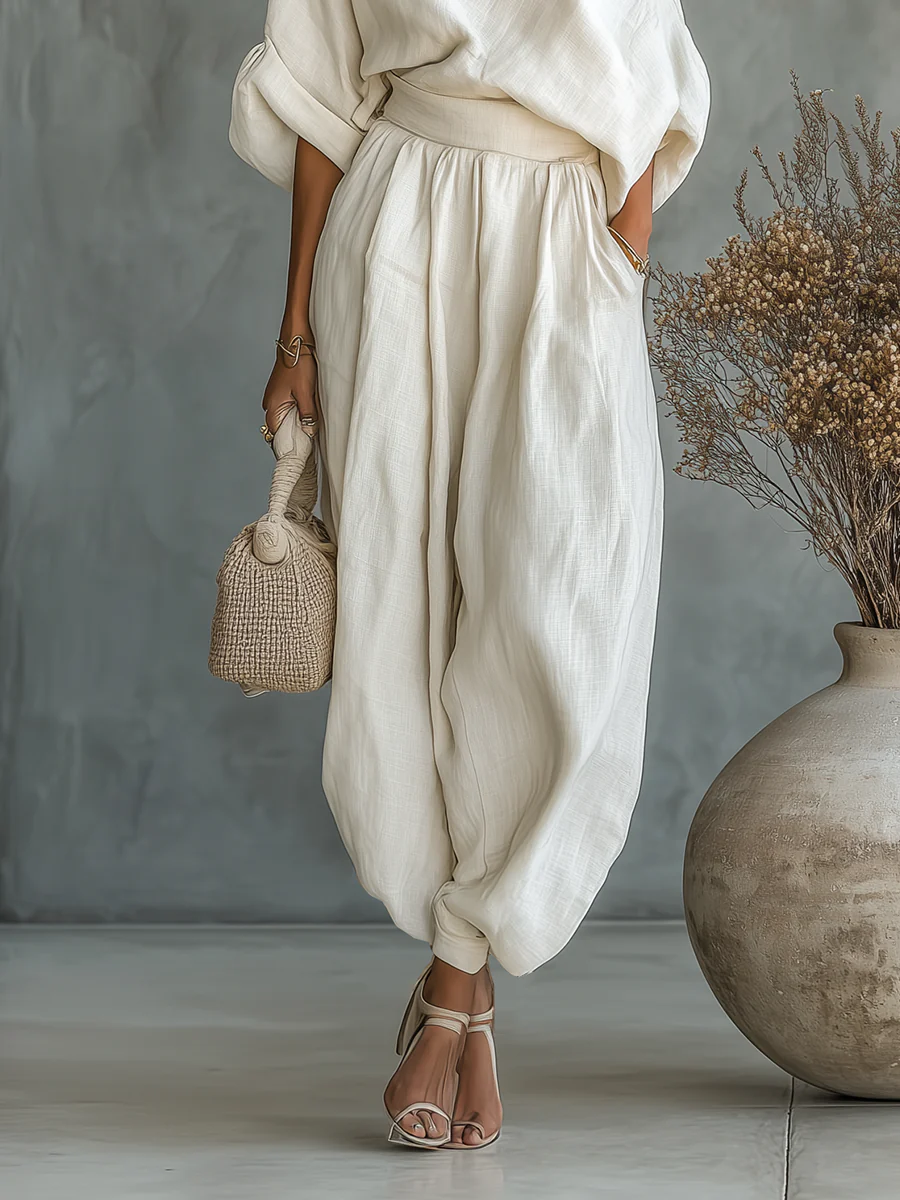 Sandra | Off-Shoulder Loose Casual Top And Tapered Pants Set