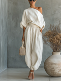 Sandra | Off-Shoulder Loose Casual Top And Tapered Pants Set