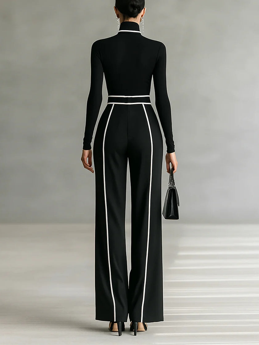 Tanya | High-Neck Long-Sleeved Top With Wide-Leg Pants and Belt Set