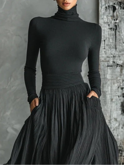 Francine | Fashion Skinny Turtleneck T-shirt Pleated Skirt Set