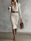 Adele | Knitted Dress with Mid-High Neck and Belt