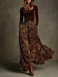Mara | Vintage Stretch Velvet Top and Paisley Print Maxi Skirt Set (With Belt)