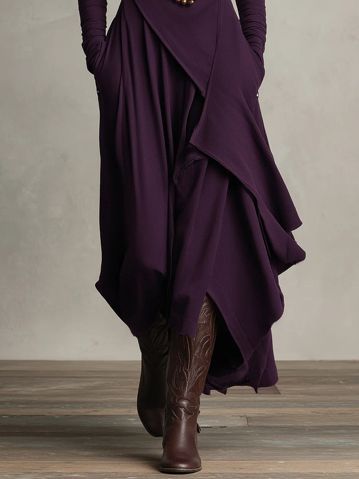 Vivienne | Purple Asymmetric Pleated Maxi Dress with High Neck