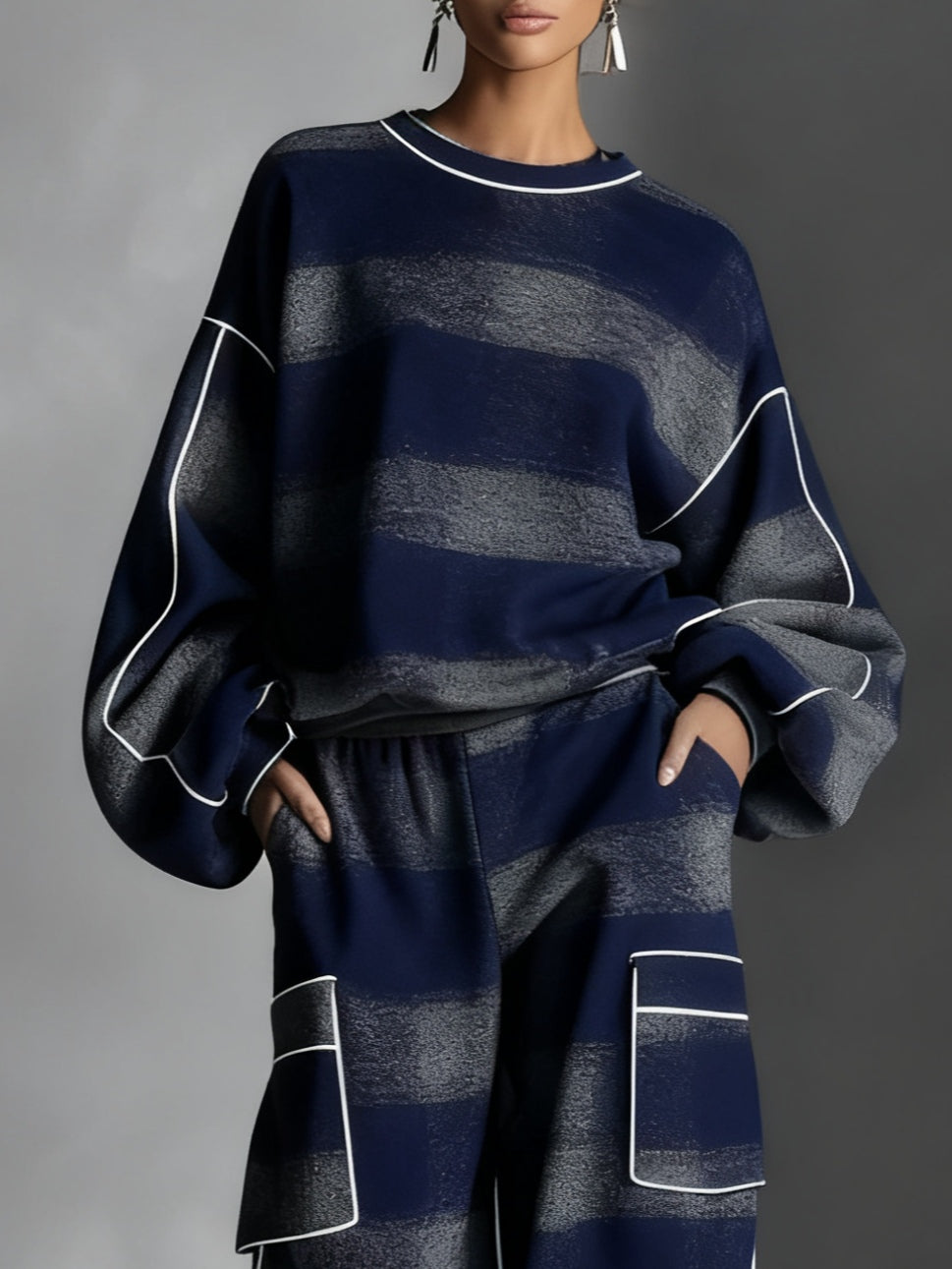 Daisy | Plaid Color-Blocked Sweatshirt and Casual Pants Two-Piece Set