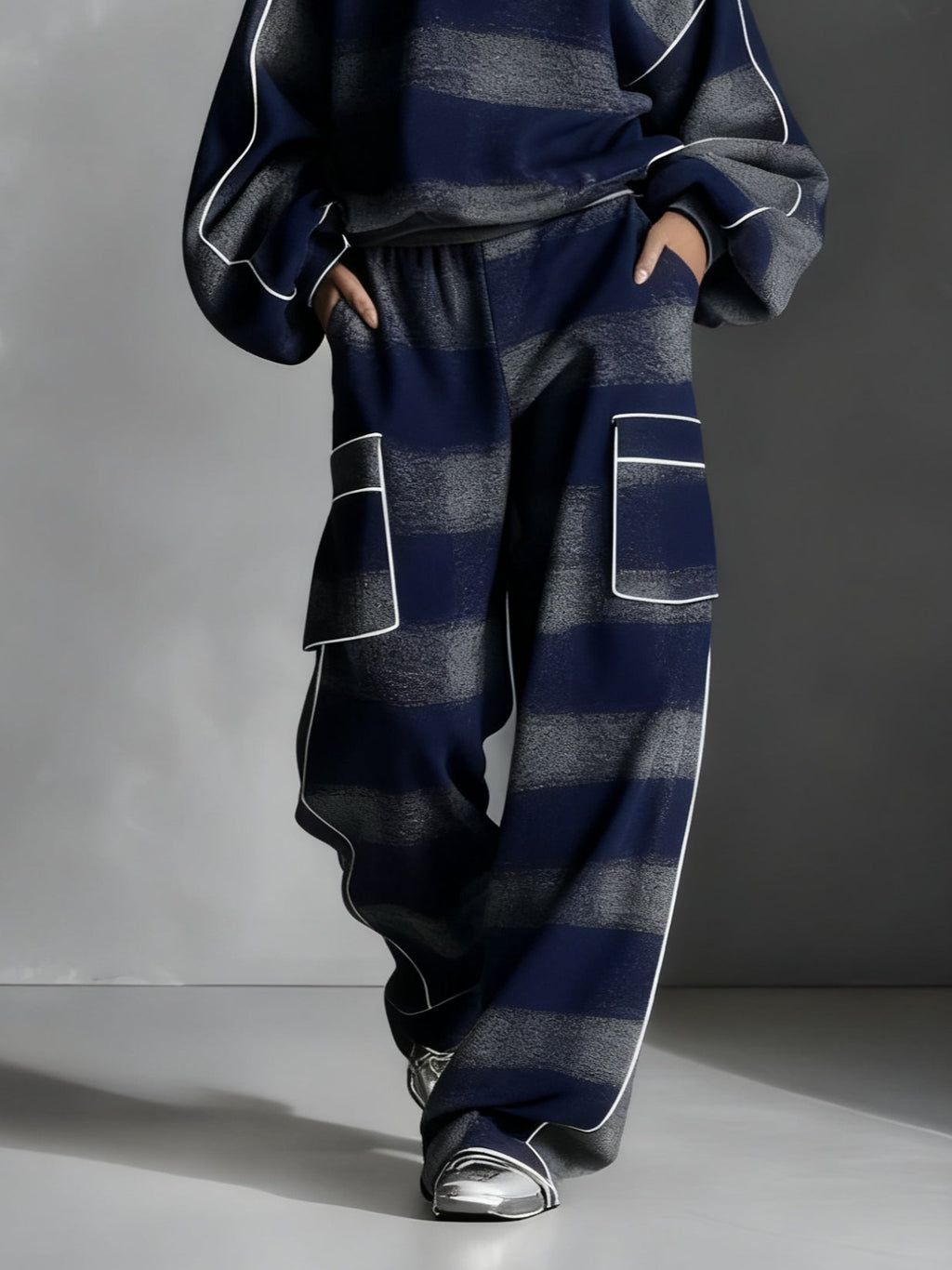 Daisy | Plaid Color-Blocked Sweatshirt and Casual Pants Two-Piece Set