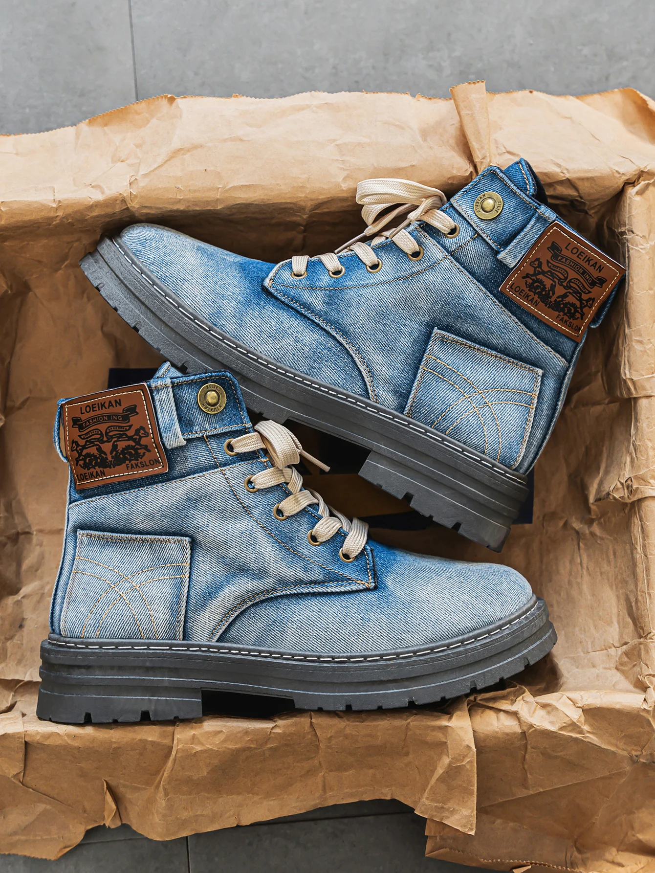 Logan | Denim Lace-Up Utility Boots